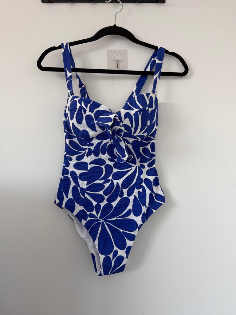 Alexandra Miro Blue And White Floral One-Piece Swimsuit - Classic Tie Front